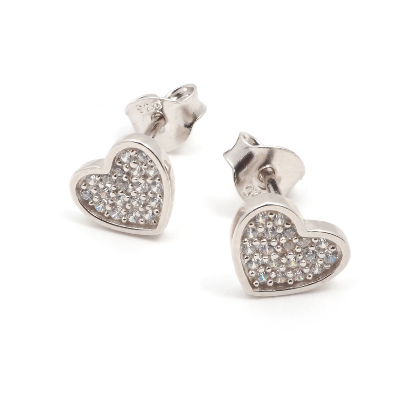 Boucles d'oreilles clous femme carador motif cœur avec oxydes de zirconium