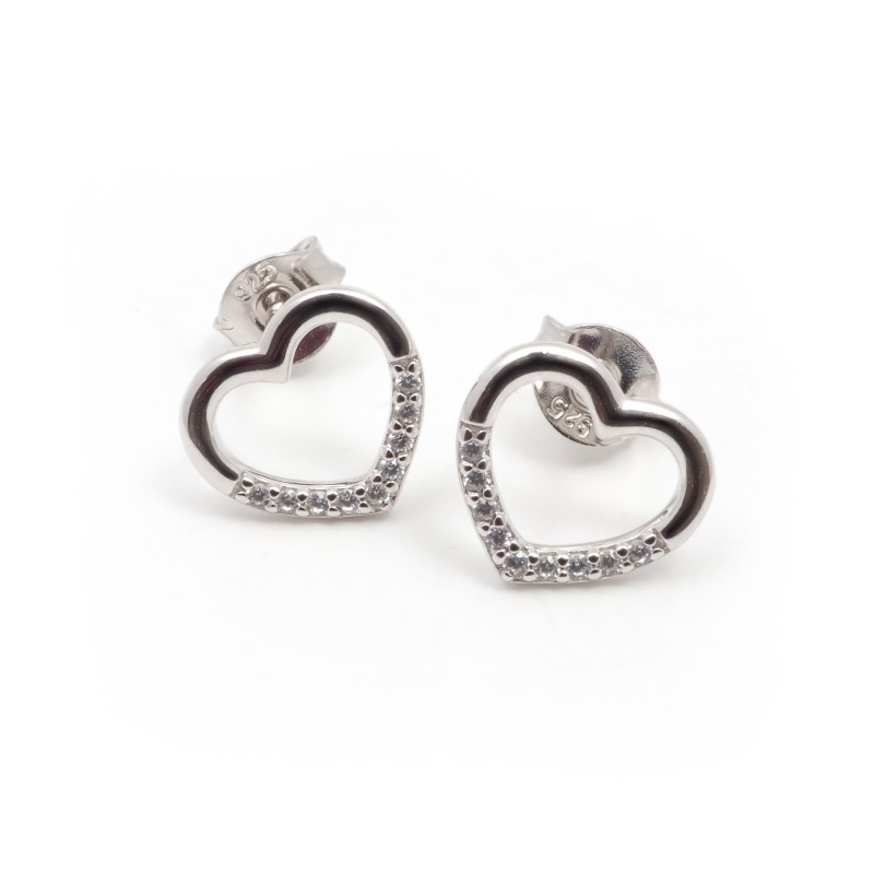 Boucles d'oreilles clous Carador en argent  et  oxydes de zirconium motif coeur