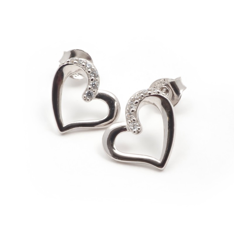 Boucles d'oreilles clous Carador en argent  et  oxydes de zirconium motif coeur