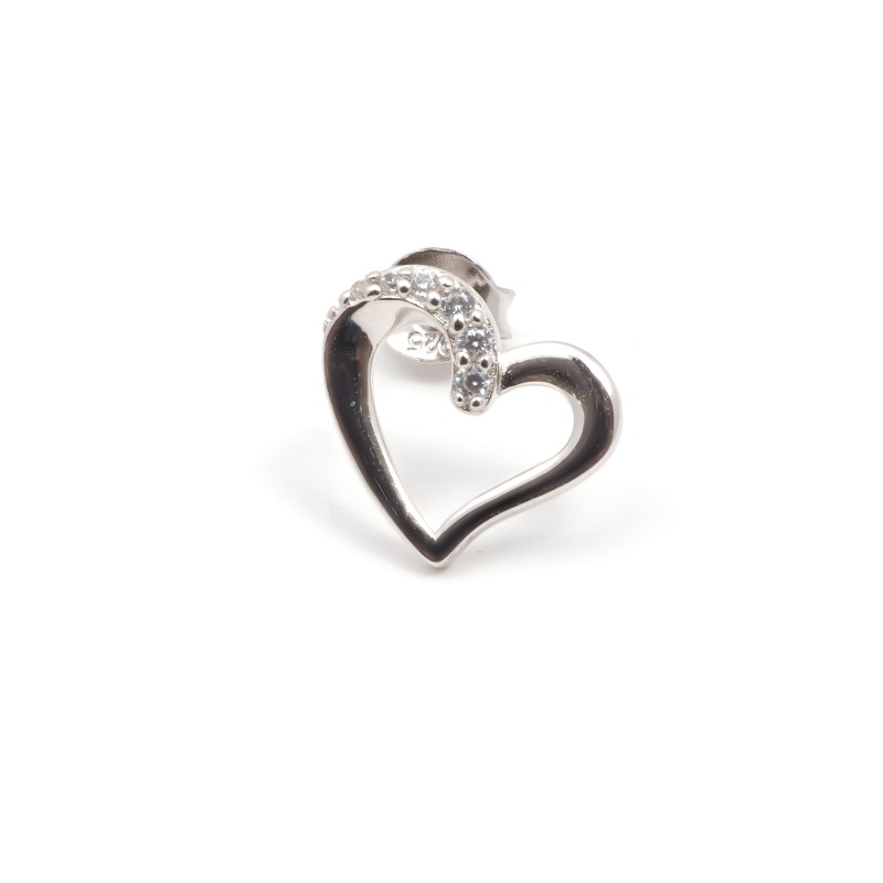 Boucles d'oreilles clous Carador en argent  et  oxydes de zirconium motif coeur