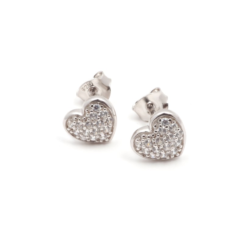 Boucles d'oreilles Clous Carador en argent  et oxydes de zirconium motif coeur