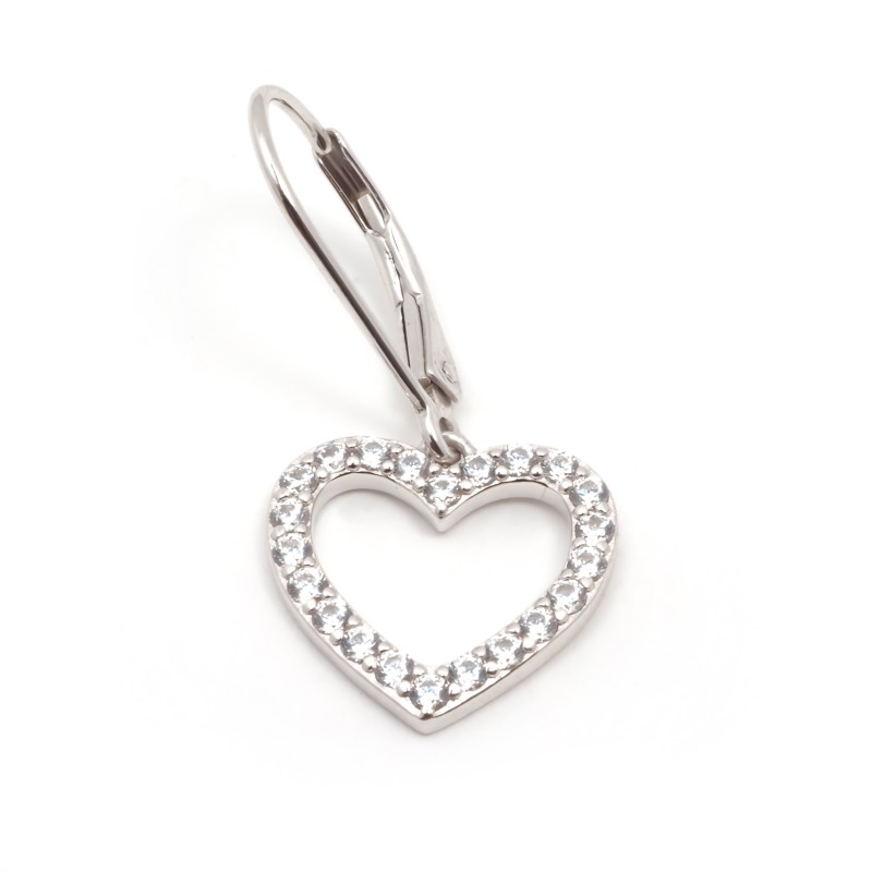 Boucles d'oreilles dormeuses Carador en argent  et  oxydes de zirconium motif coeur