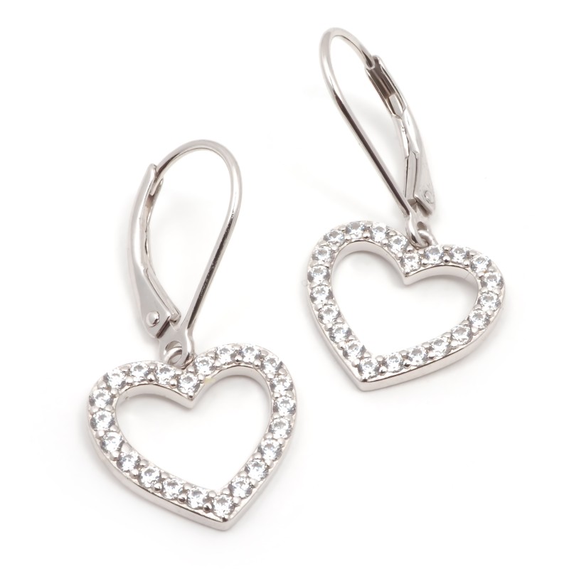 Boucles d'oreilles dormeuses Carador en argent  et  oxydes de zirconium motif coeur