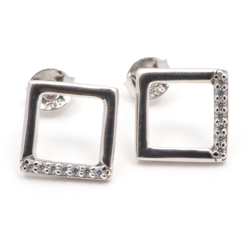Boucles d'oreilles clous Carador en argent 925/000 et oxydes de zirconium motif carré