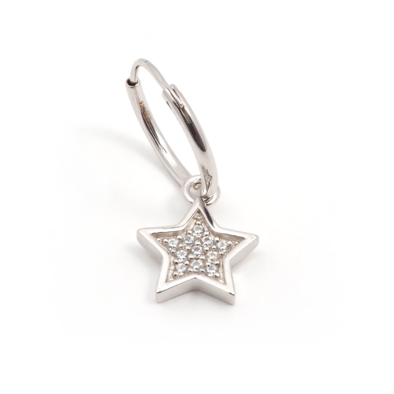 Boucles d'oreilles créoles femme carador en argent avec une étoile suspendue et oxydes de zirconium