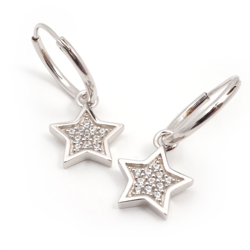 Boucles d'oreilles créoles femme carador en argent avec une étoile suspendue et oxydes de zirconium