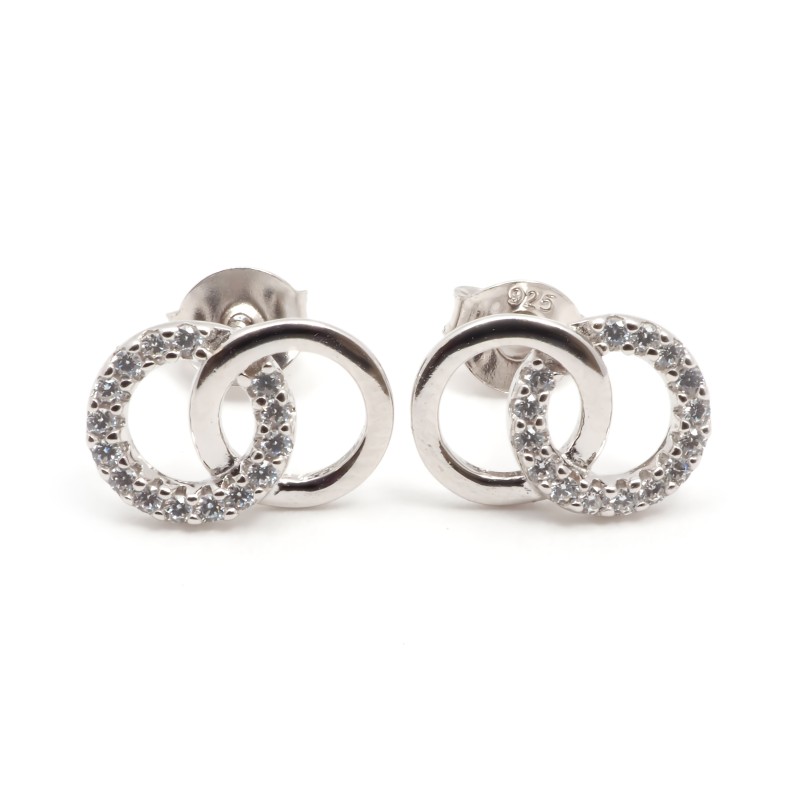 boucles d'oreilles clous Carador en argent 925/000 et oxydes de zirconium double cercle