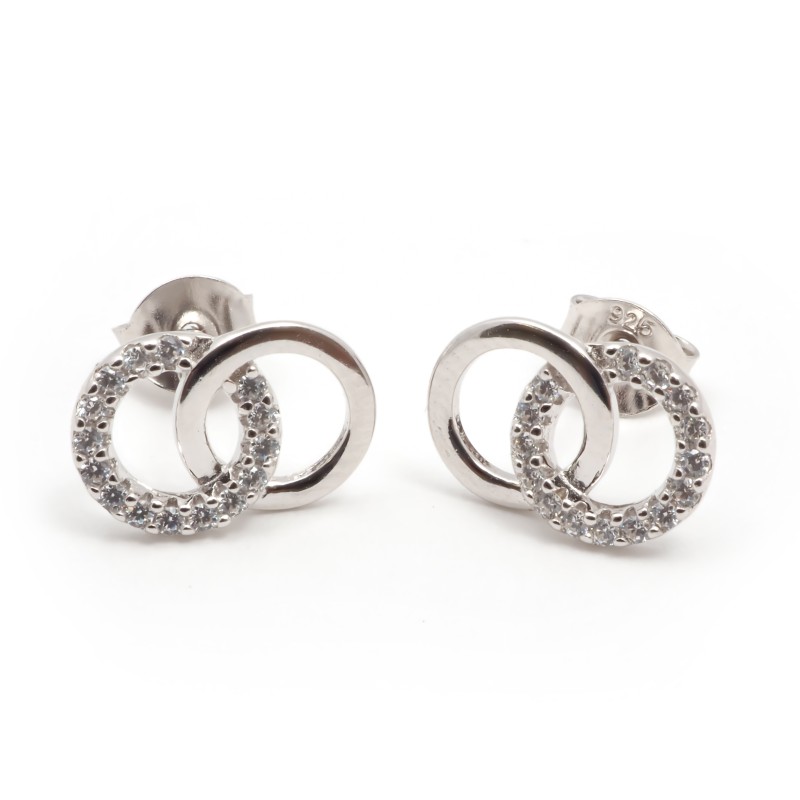 boucles d'oreilles clous Carador en argent 925/000 et oxydes de zirconium double cercle