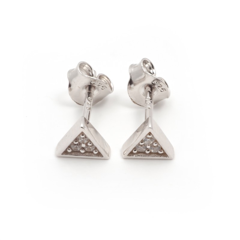 Boucles d'oreilles clous Carador en argent  et  oxydes de zirconium forme triangle