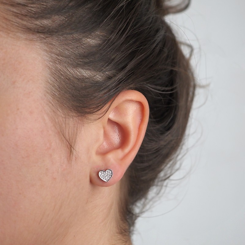 Boucles d'oreilles clous femme carador motif cœur avec oxydes de zirconium