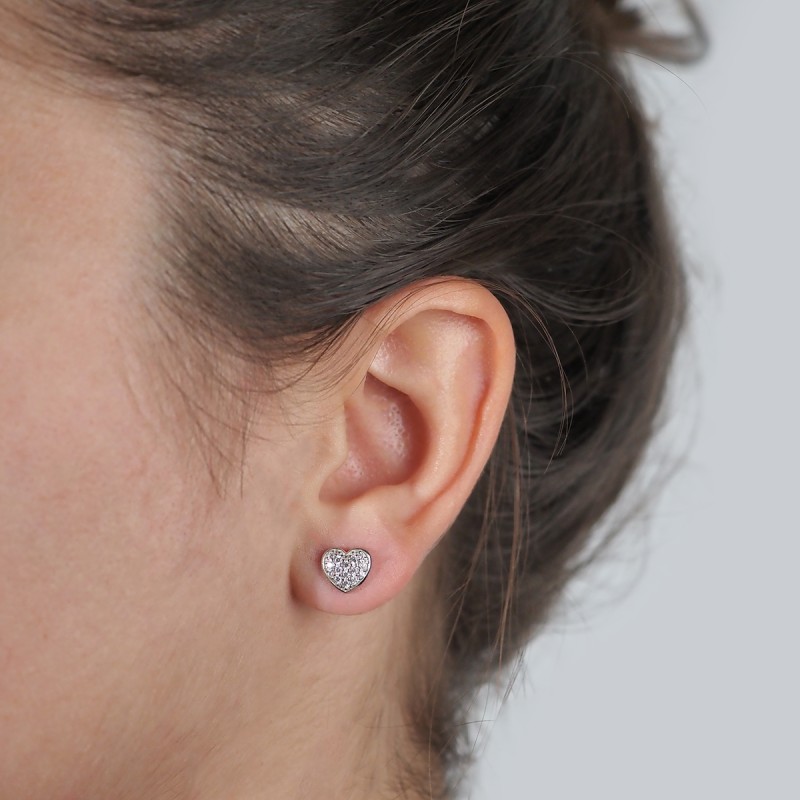 Boucles d'oreilles Clous Carador en argent  et oxydes de zirconium motif coeur