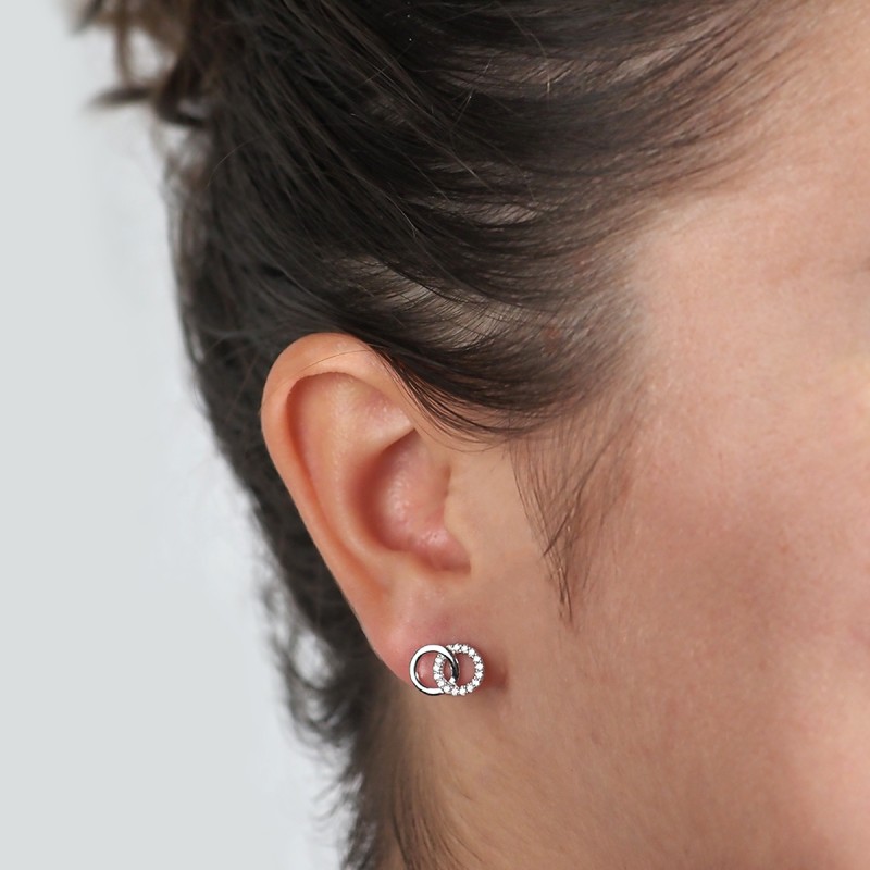boucles d'oreilles clous Carador en argent 925/000 et oxydes de zirconium double cercle