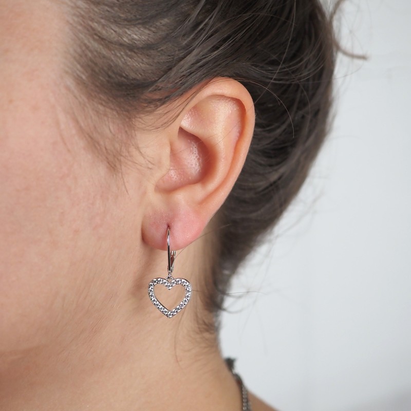 Boucles d'oreilles dormeuses Carador en argent  et  oxydes de zirconium motif coeur