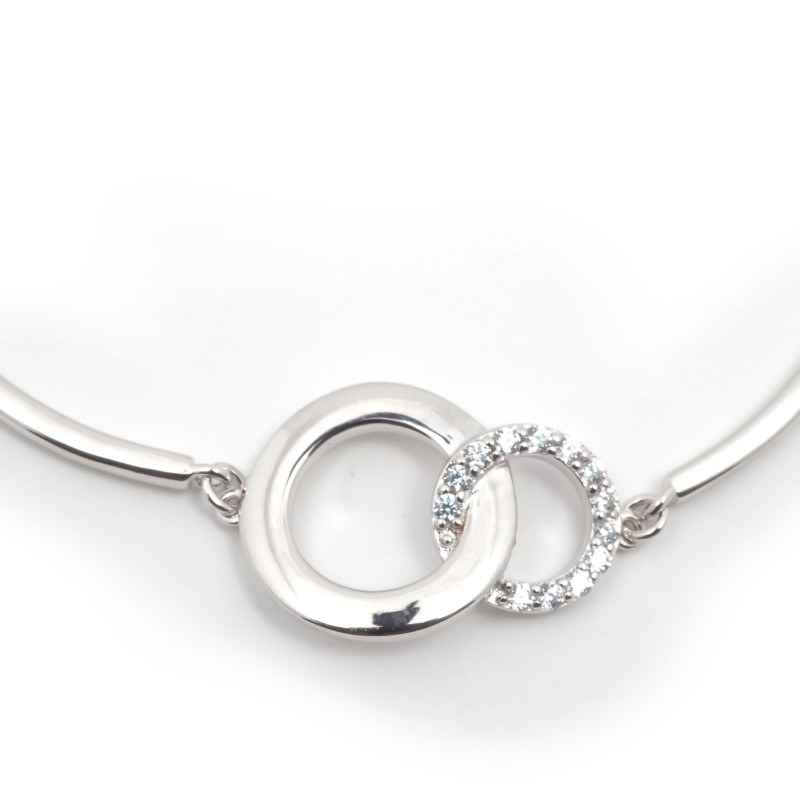 Bracelet femme fantaisie Carador demi jonc en argent  et oxydes de zirconium doubles cercles