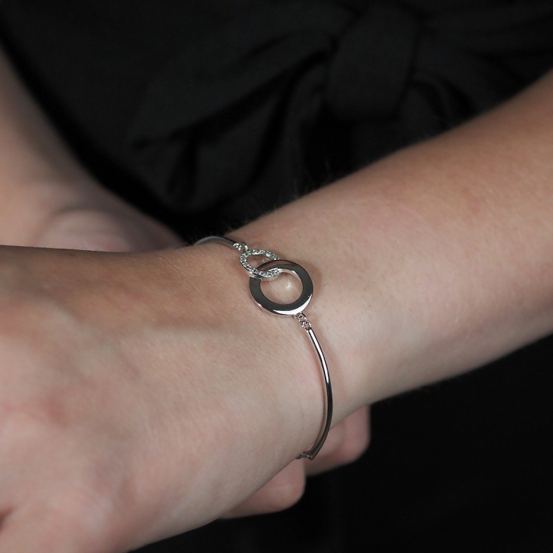 Bracelet femme fantaisie Carador demi jonc en argent  et oxydes de zirconium doubles cercles