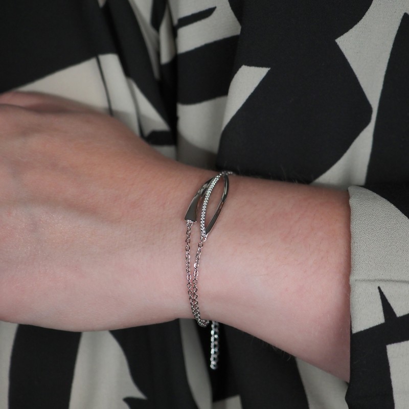 Bracelet doubles chaînes fantaisie femme carador en argent avec oxydes de zirconium