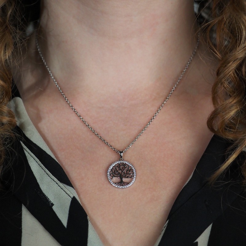 Collier fantaisie femme carador en argent avec oxydes de zirconium motif arbre de vie