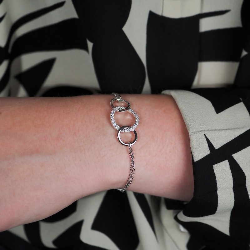 Bracelet femme fantaisie Carador double chaînes en argent et oxydes de zirconium