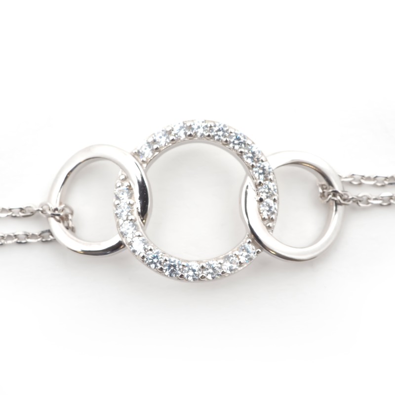 Bracelet femme fantaisie Carador double chaînes en argent et oxydes de zirconium