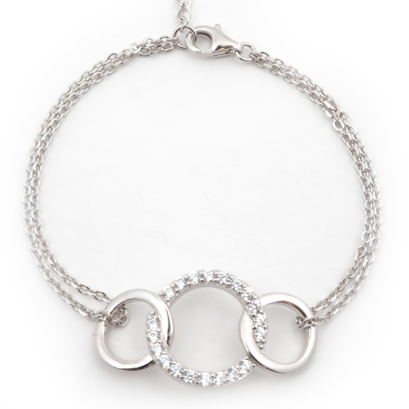 Bracelet femme fantaisie Carador double chaînes en argent et oxydes de zirconium