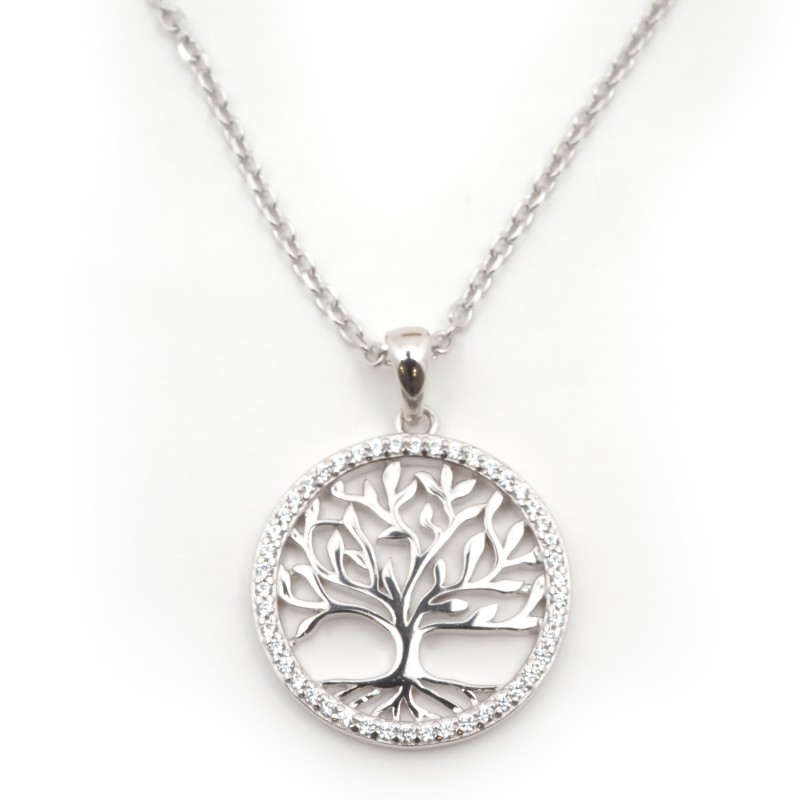Collier fantaisie femme carador en argent avec oxydes de zirconium motif arbre de vie