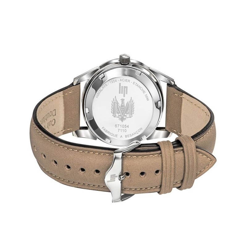 Montre Lip Himalaya bracelet cuir beige et cadran gris