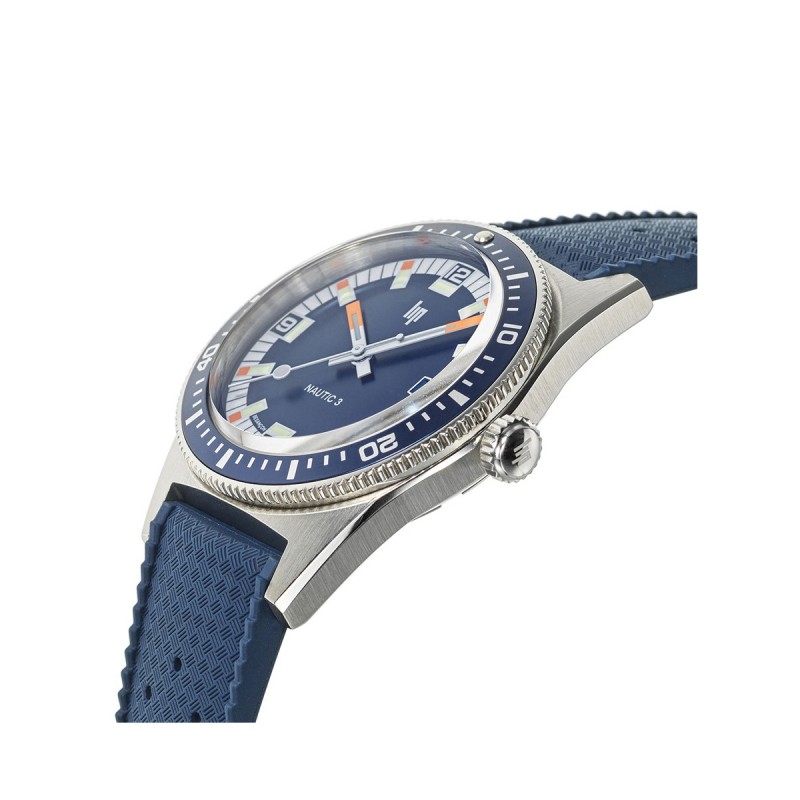 Montre Homme LIP Nautic 3 automatique cadran et lunette bleus avec détails oranges