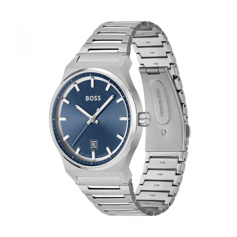 Montre Hugo Boss Candor en acier argenté et cadran bleu