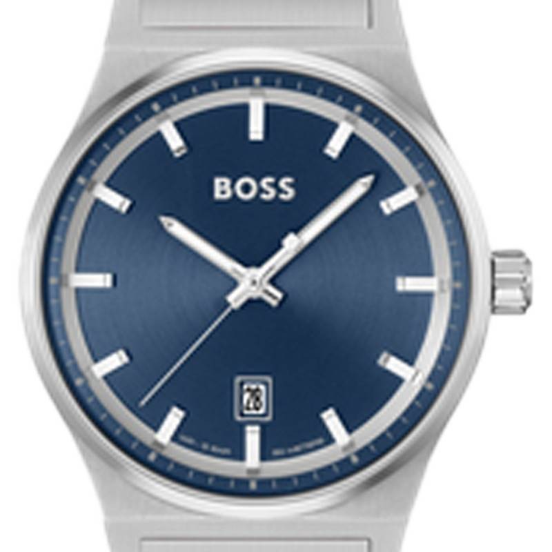 Montre Hugo Boss Candor en acier argenté et cadran bleu