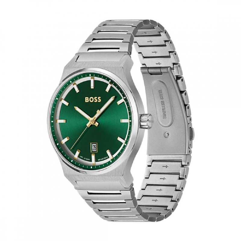 Montre Hugo Boss Candor en acier argenté et cadran vert