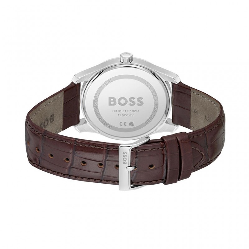 Montre boss Principle homme acier argenté cuir marron