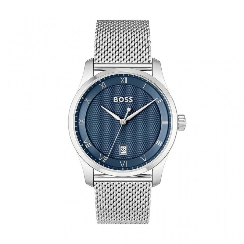 Montre Hugo Boss Principle en acier argenté maille milanaise et cadran bleu