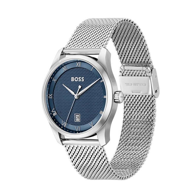 Montre Hugo Boss Principle en acier argenté maille milanaise et cadran bleu
