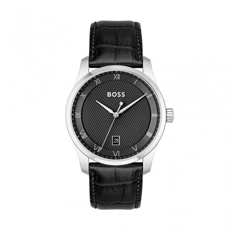 Montre boss Principle homme acier argenté cuir et cadran marron