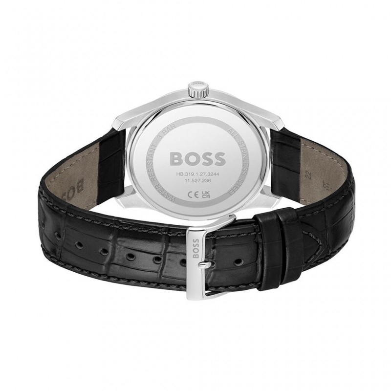 Montre boss Principle homme acier argenté cuir et cadran marron