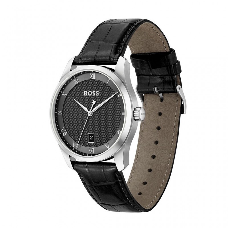Montre boss Principle homme acier argenté cuir et cadran marron