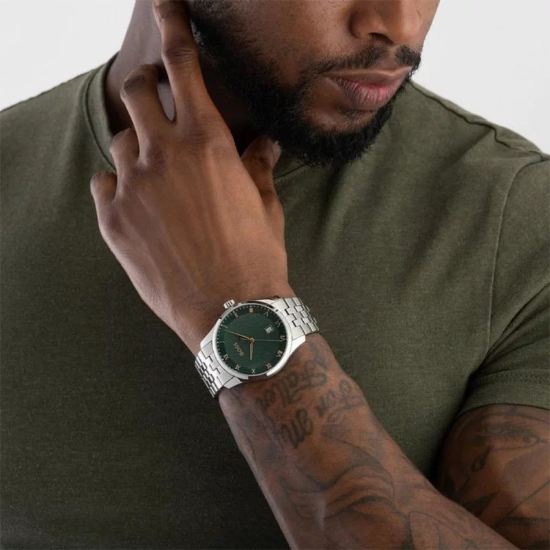 Montre Hugo Boss Principle en acier argenté et cadran vert