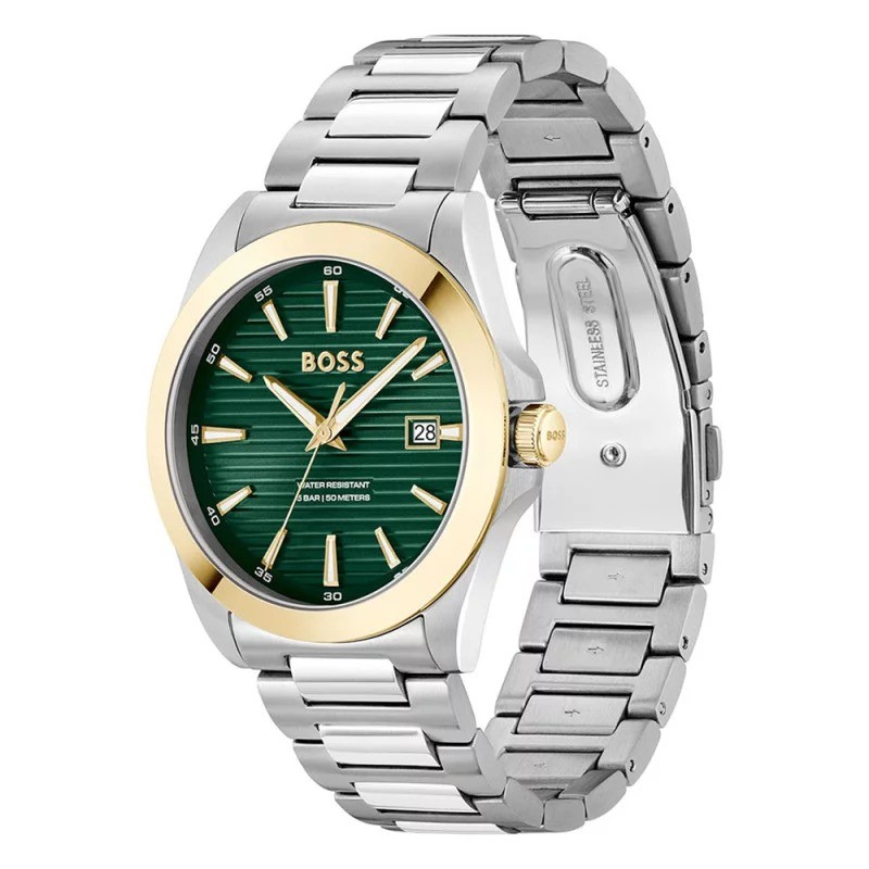 Montre Hugo Boss Strike en acier argenté et lunette dorée