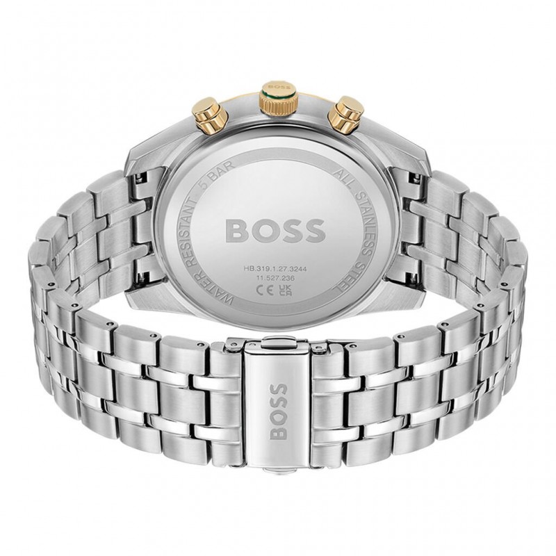 Montre Hugo Boss Skytraveller en acier argenté et lunette dorée
