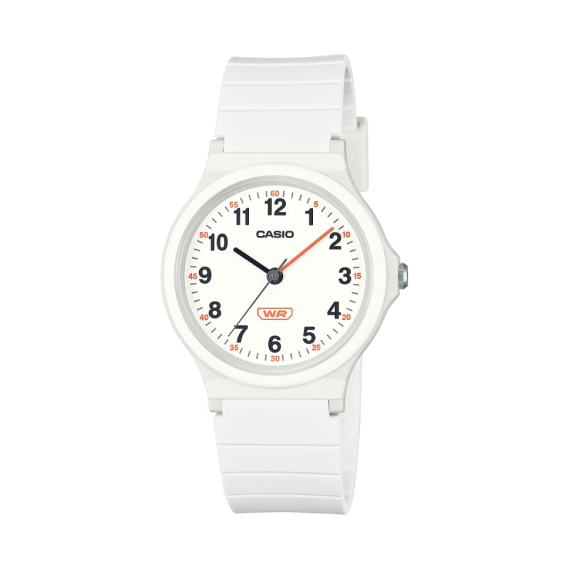 Montre Casio Timeless ronde en résine blanche et détails oranges