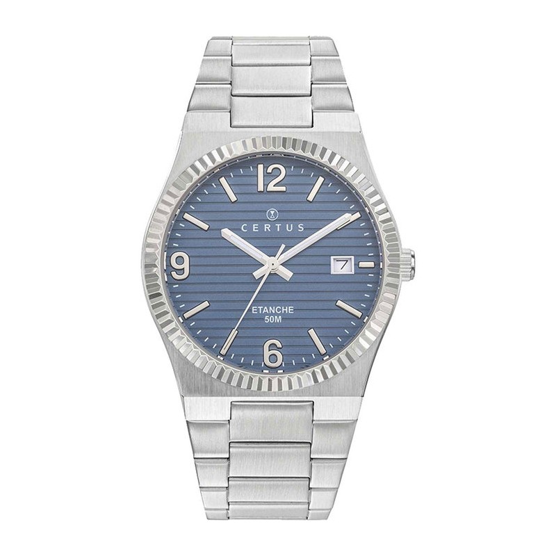 Montre Certus homme Bracelet acier argenté et Cadran bleu