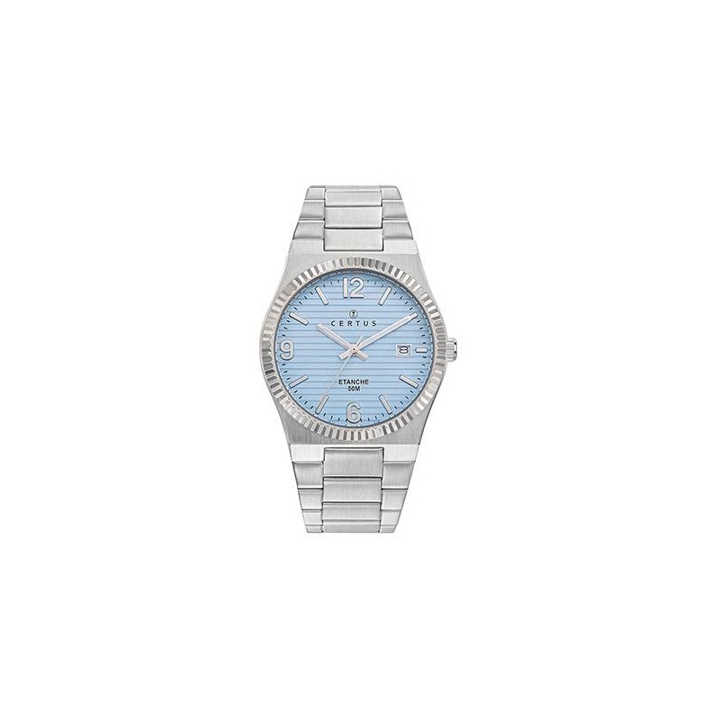 Montre Certus homme Bracelet acier argenté et Cadran bleu clair