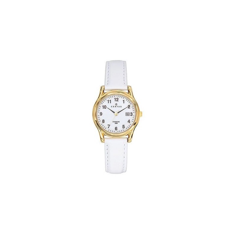 Montre Certus Femme bracelet en cuir blanc cadran blanc