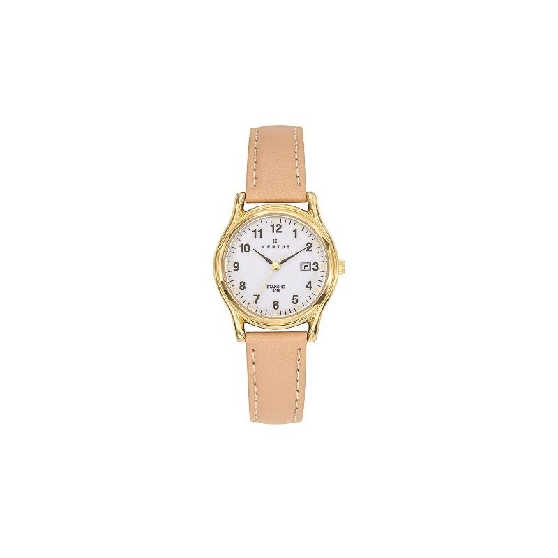 Montre Certus Femme bracelet en cuir beige cadran blanc