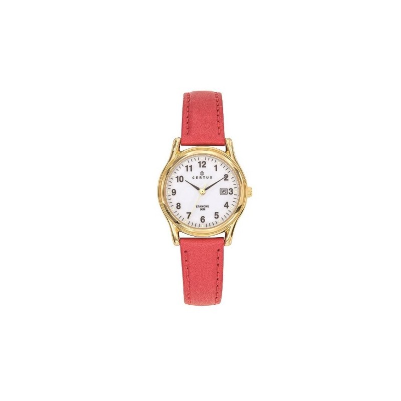 Montre Certus Femme bracelet en cuir rouge cadran blanc