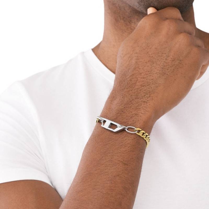 Bracelet Homme Diesel mailles gourmettes Motif "D" Acier bicolore