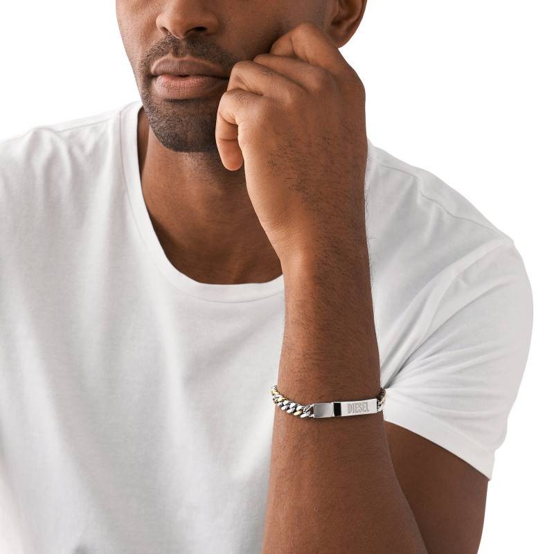 Bracelet Homme Diesel mailles gourmettes en acier bicolore