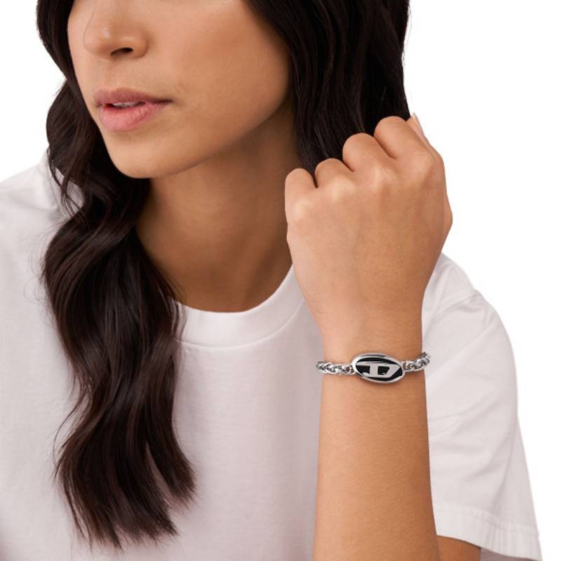 Bracelet Mixte Diesel Motif "D" en acier argenté