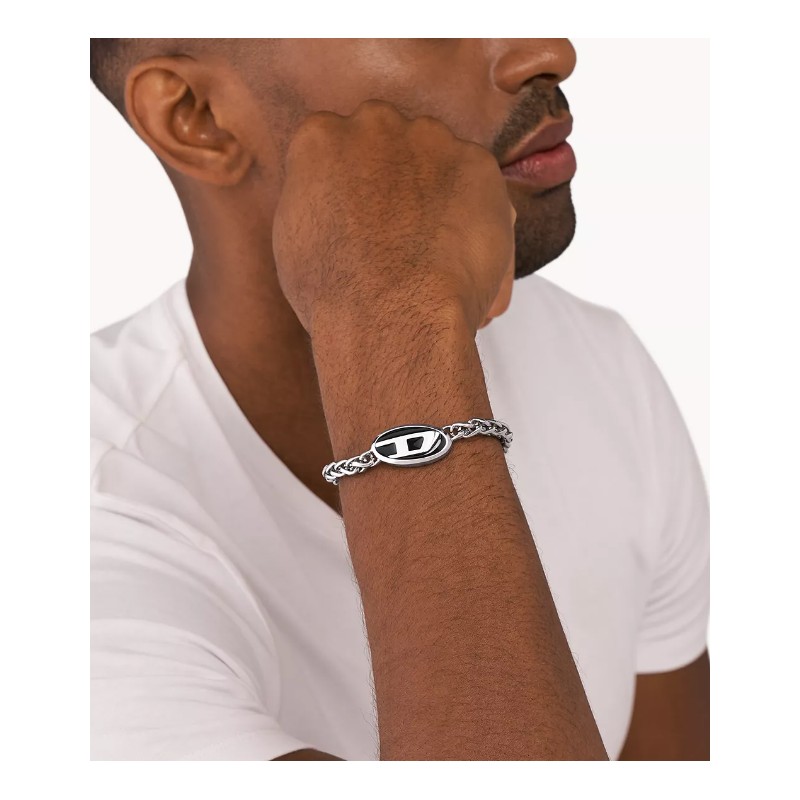 Bracelet Mixte Diesel Motif "D" en acier argenté