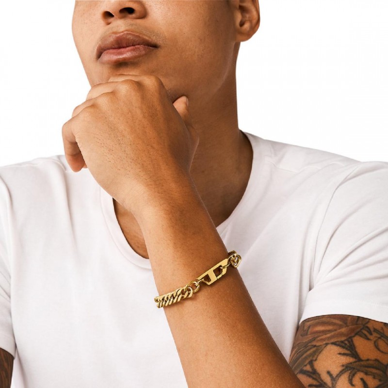 Bracelet Mixte Diesel Motif "D" Acier doré